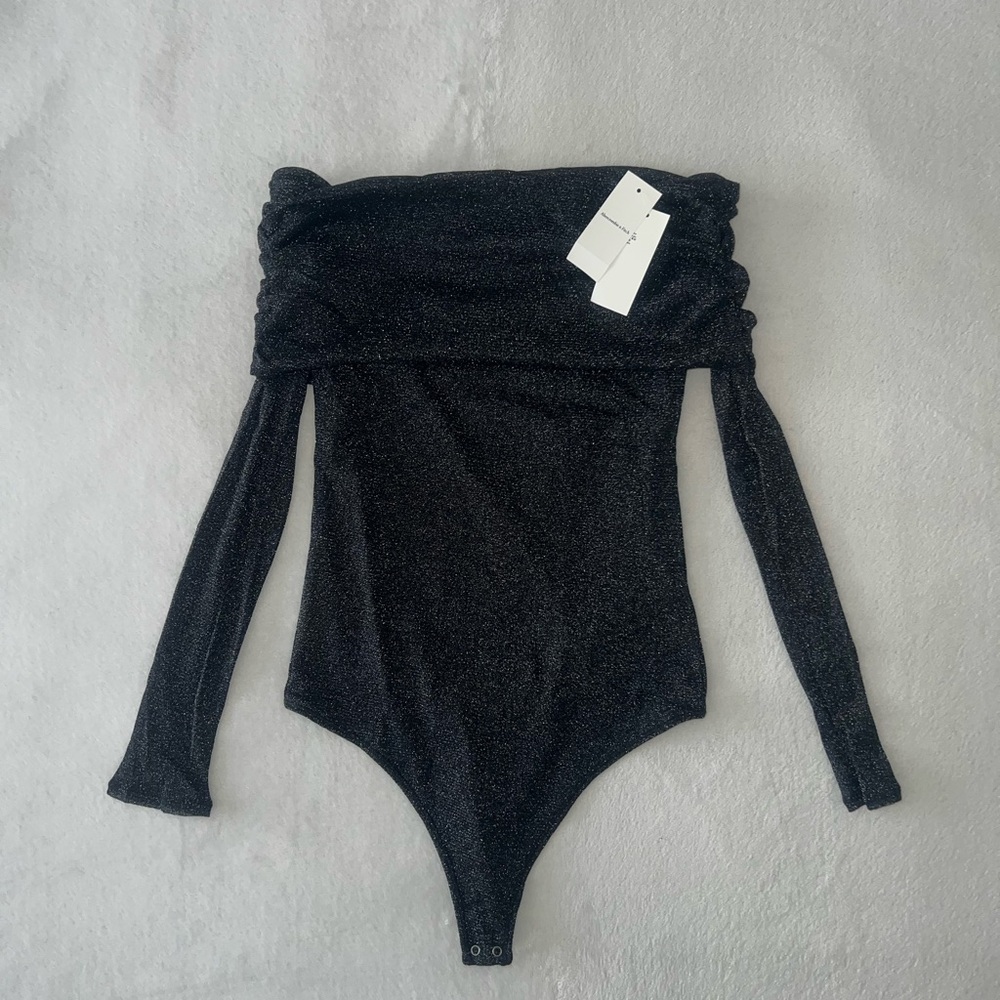 Abercrombie & Fitch Black Sparkle Off-the-Shoulder Bodysuit